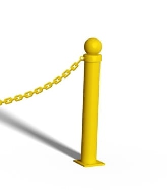 Słupek kończący z kulą do bariery łańcuchowej - przykręcany - żółty.jpg