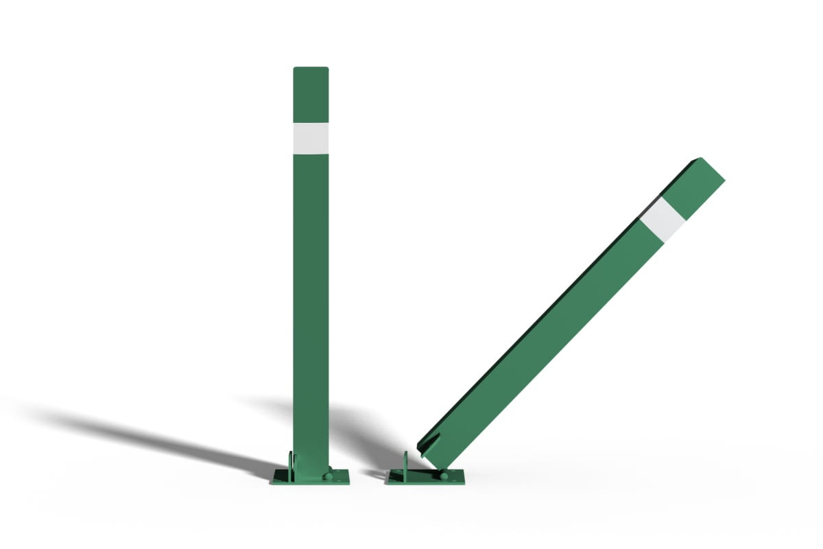 Składany słupek parkingowy blokujący zielony z ozdobnym białym paskiem