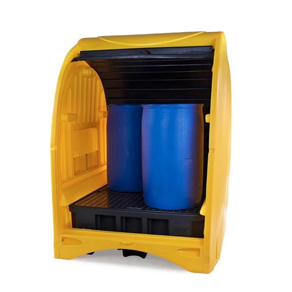 Stanowisko robocze polietylenowa EcoDrop 485 l, beczka 4*200 l, żółty/czarny, HARDCOVER