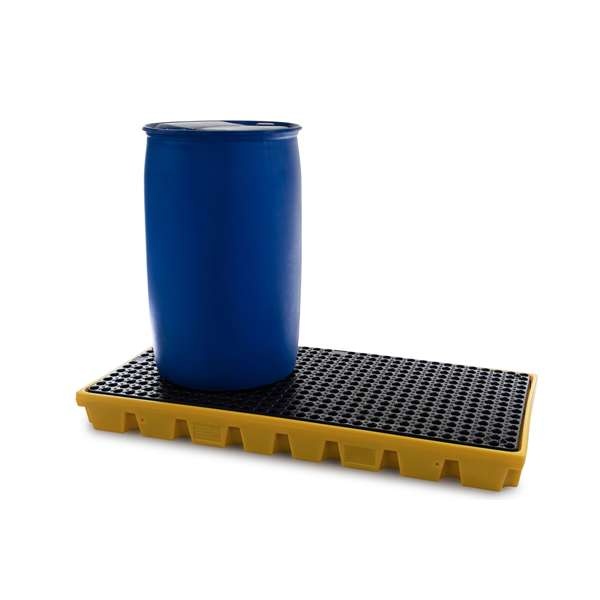 Platforma robocza polietylenowa EcoDrop 100 l, beczka 2*200 l, wanna wychwytowa, żółty, LOW