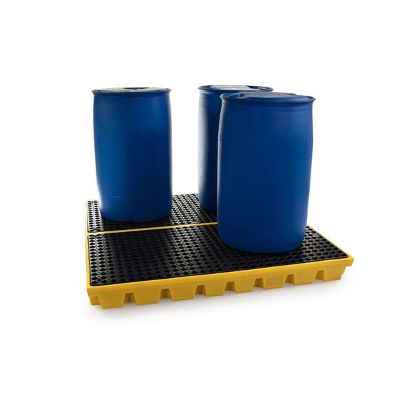 Platforma robocza polietylenowa EcoDrop 240 l, beczka 4*200 l, wanna wychwytowa, żółty, LOW