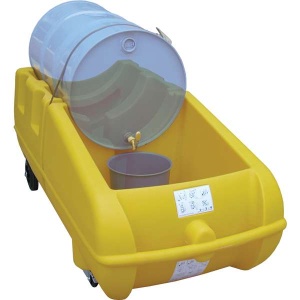 Mobilne stanowisko robocze, polietylenowe EcoDrop 250 l, beczka 1*200 l, żółty, DRUM TROLLEY