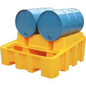 Stanowisko robocze polietylenowe EcoDrop 450 l, beczka 2*200 l, moduł bazowy, żółty, DRUM RACK
