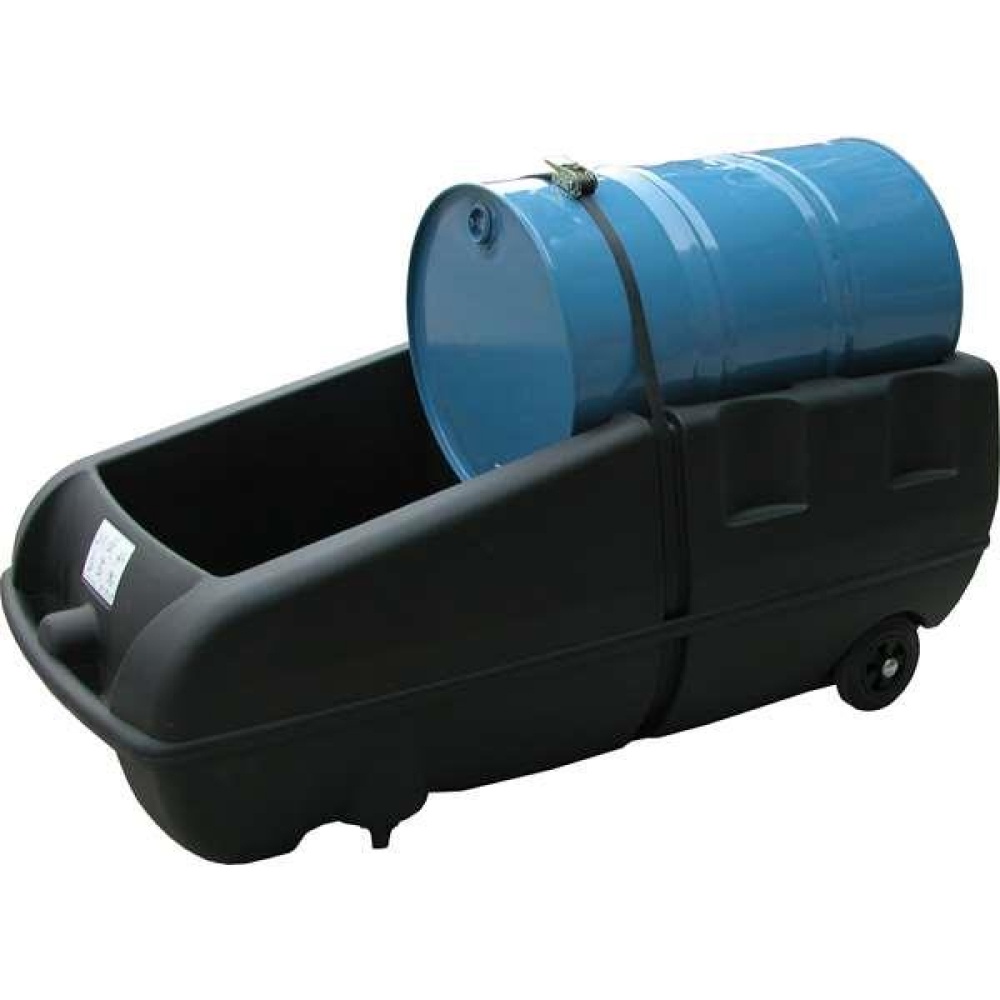 Mobilne stanowisko robocze polietylenowe EcoDrop 250 l, beczka 1*200 l, czarny, DRUM TROLLEY