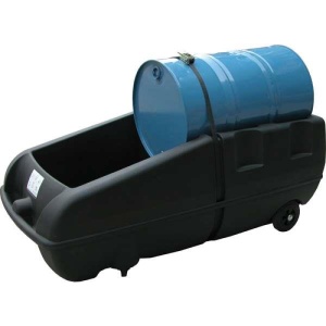 Mobilne stanowisko robocze polietylenowe EcoDrop 250 l, beczka 1*200 l, czarny, DRUM TROLLEY