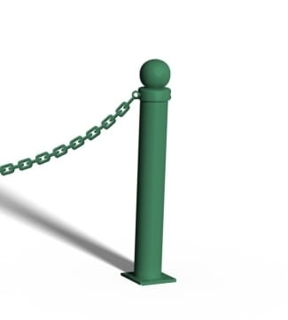 Słupek kończący z kulą do bariery łańcuchowej - przykręcany - zielony.jpg