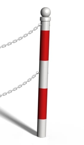 Słupek kończący bariery łańcuchowej Z KULĄ - biało-czerwony lub inny DOWOLNY KOLOR - do betonowania w gruncie.jpg