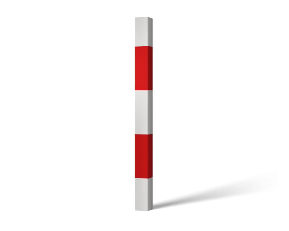 słupek profilowy do zabetonowania w gruncie - biały z czerwonymi pasami