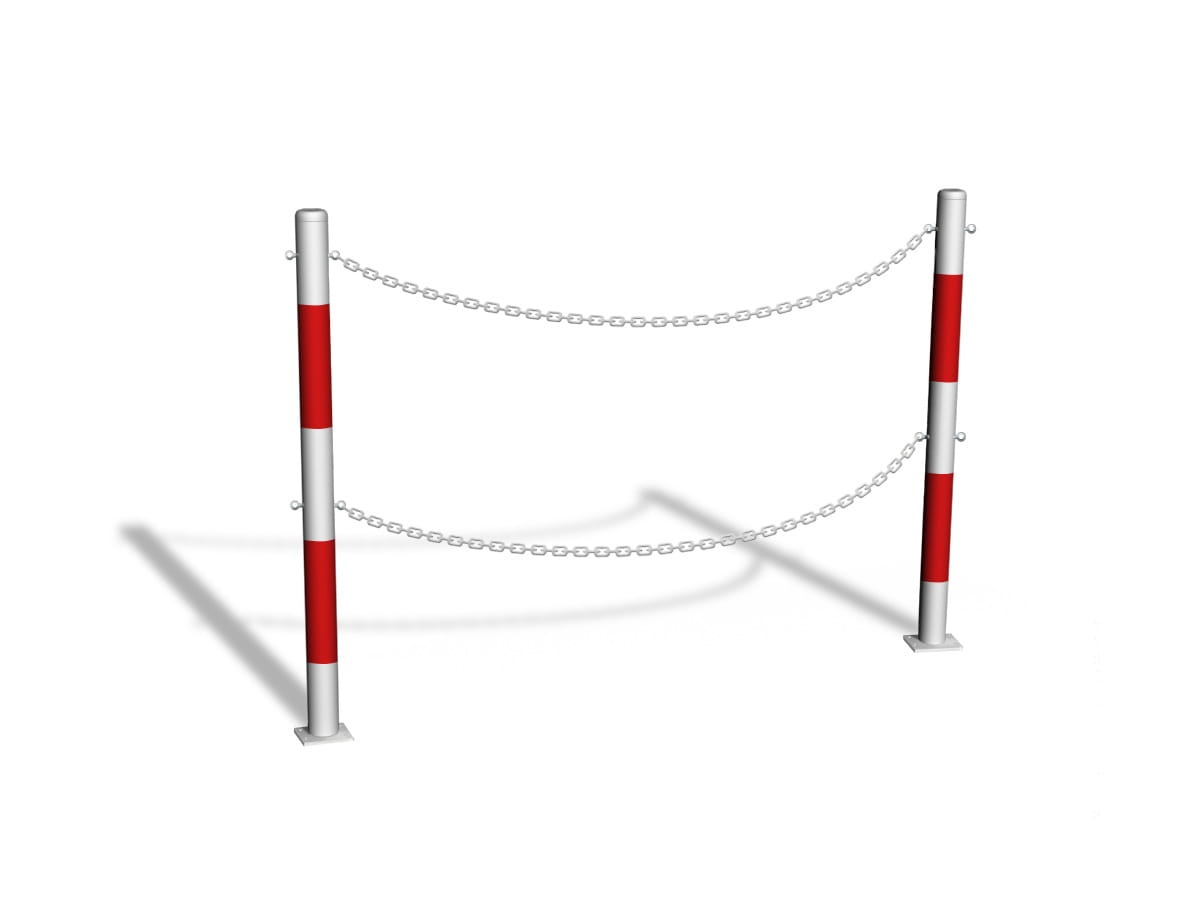 bariera_łańcuchowa U-12b - dwa rzędy łańcucha białego - biało-czerwona - przykręcana