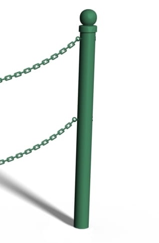 Słupek kończący bariery łańcuchowej Z KULĄ - zielony lub inny DOWOLNY KOLOR - do betonowania w gruncie.jpg